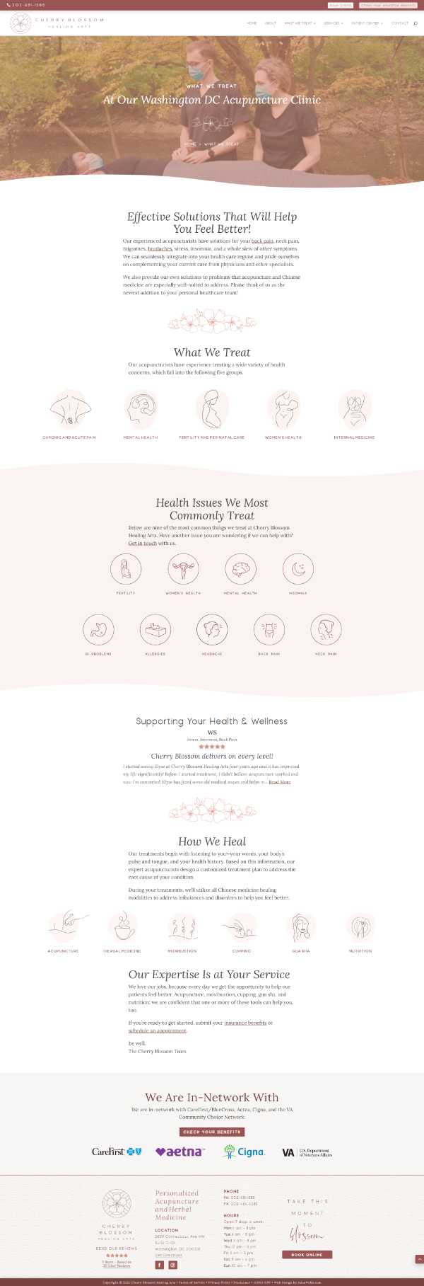 Screenshot of Cherry Blossom Healing Arts's what We Treat page