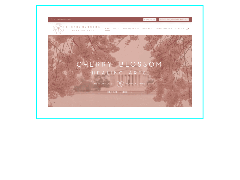 Screenshot of the Cherry Blossom Healing Arts website