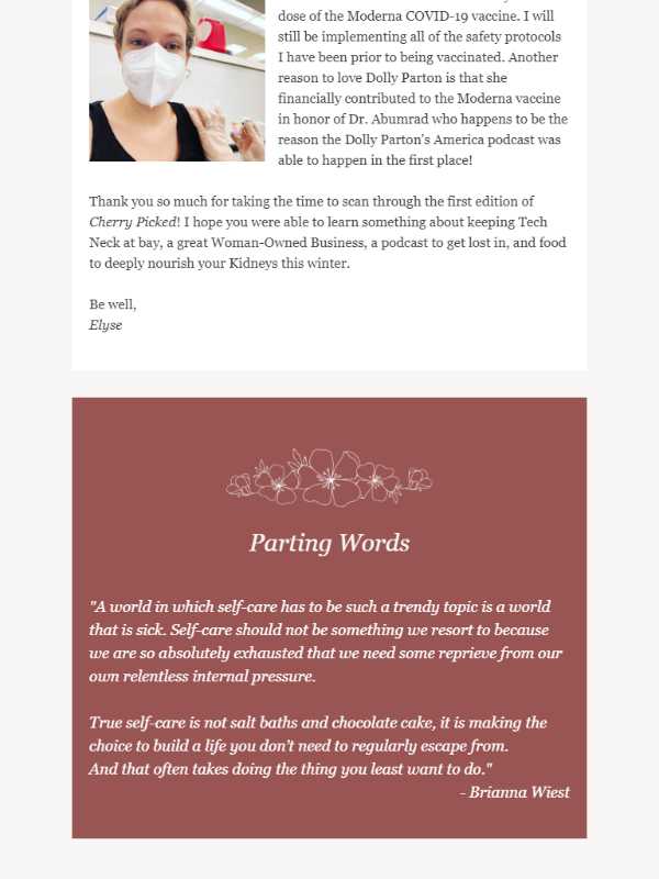 Cherry Blossom Healing Arts - newsletter screenshot - parting words