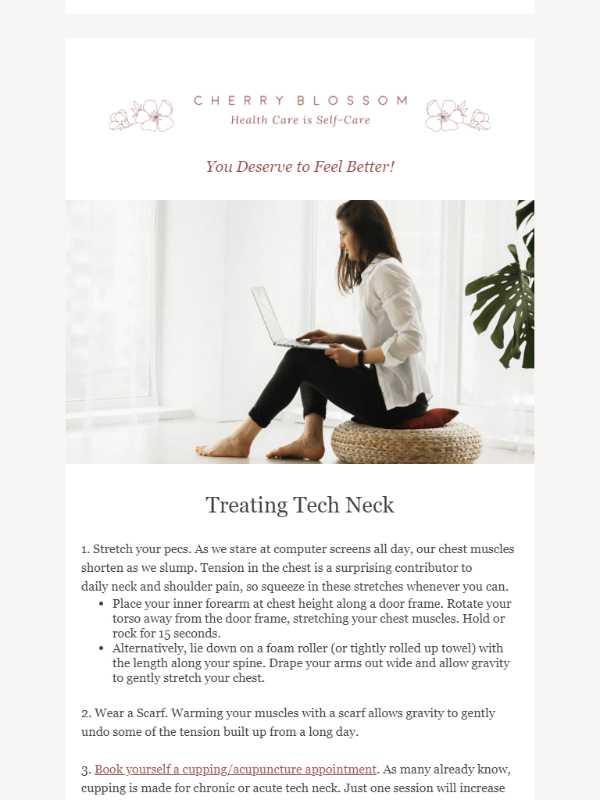Cherry Blossom Healing Arts - newsletter screenshot - you deserve to feel better