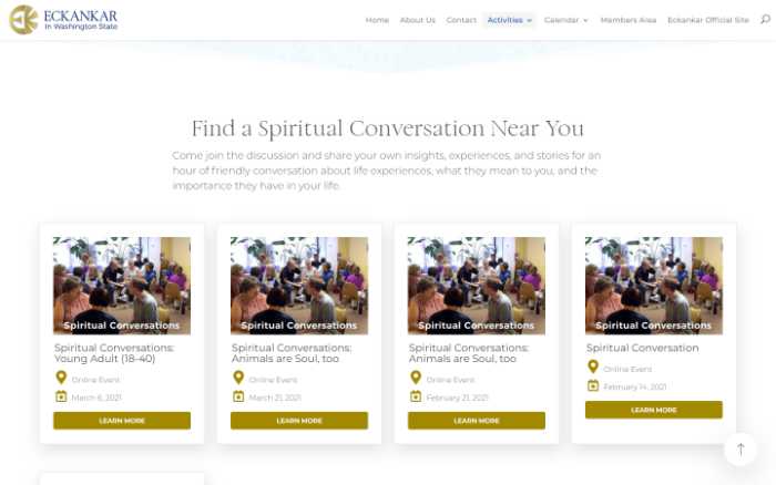 Eckankar in Washington State -  laptop screenshot - spiritual conversations - events