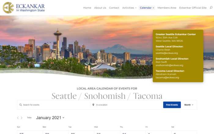 Eckankar in Washington State -  laptop screenshot - seattle calendar