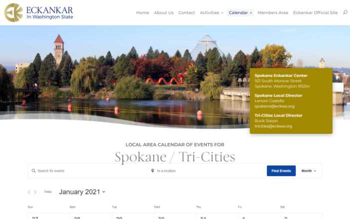 Eckankar in Washington State -  laptop screenshot - spokane calendar