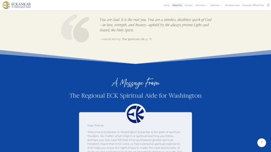 Eckankar in Washington State -  desktop screenshot - about page