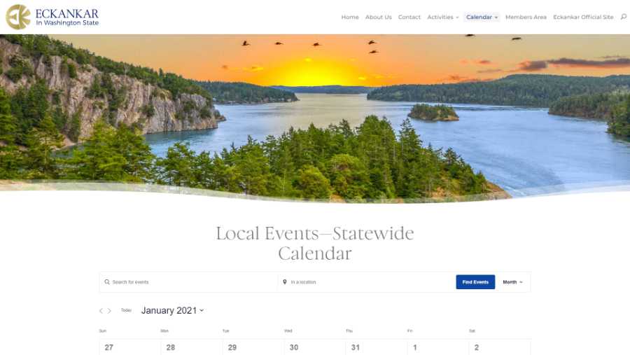 Eckankar in Washington State -  desktop screenshot - events calendar