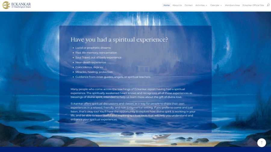 Eckankar in Washington State -  desktop screenshot - have you had a spiritual experience?