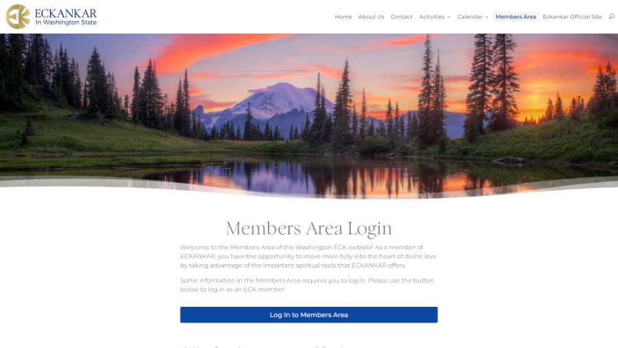 Eckankar in Washington State -  desktop screenshot - members area