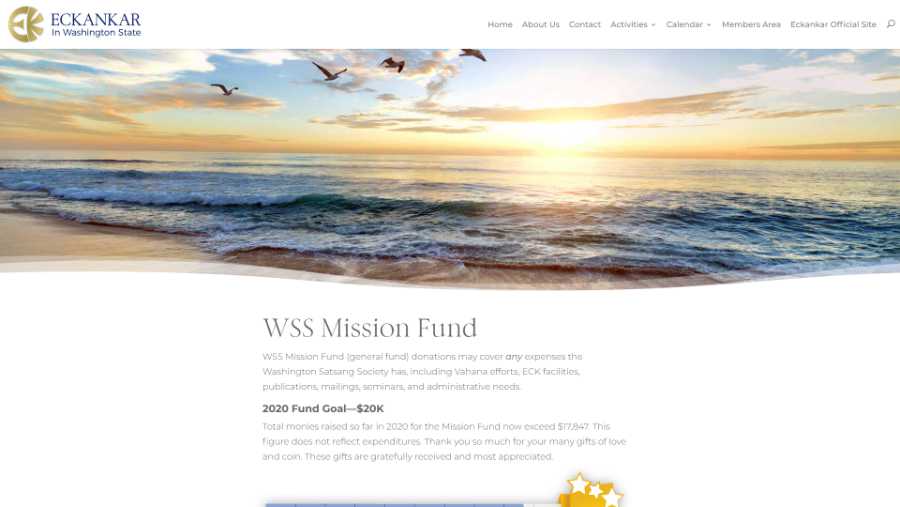 Eckankar in Washington State -  desktop screenshot - mission fund