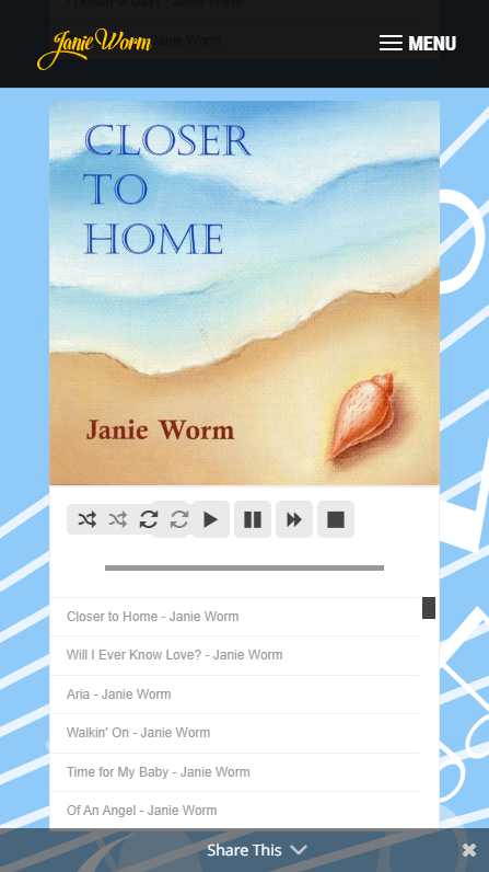 Janie Worm - mobile website screenshot -  album - closer to home