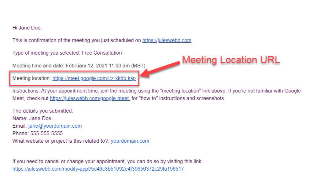 Screenshot of Email Notification