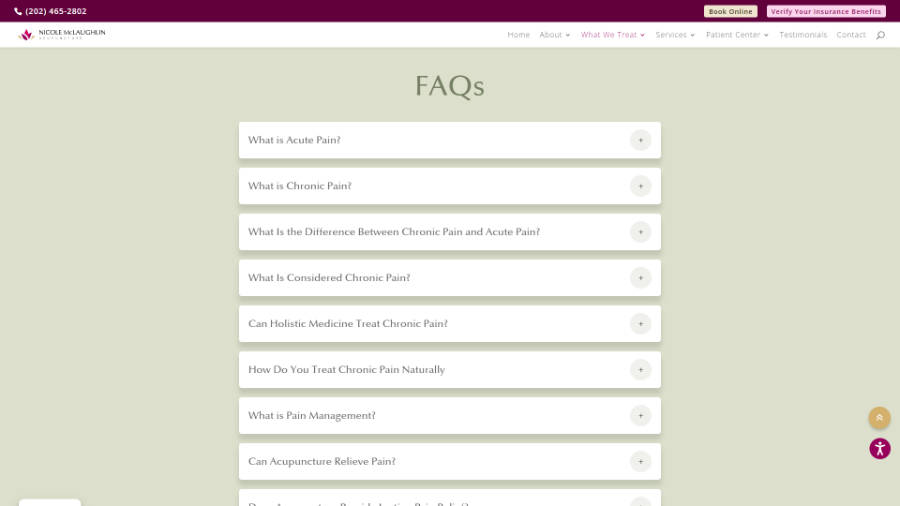 Desktop screenshot of Nicole McLaughlin Acupuncture - FAQs