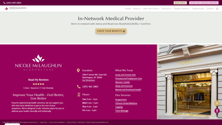 Desktop screenshot of Nicole McLaughlin Acupuncture - Footer