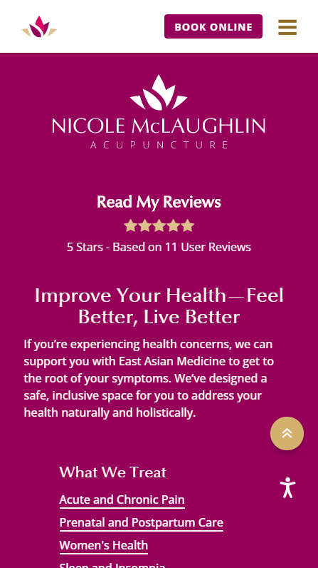 Mobile screenshot of Nicole McLaughlin Acupuncture - footer section