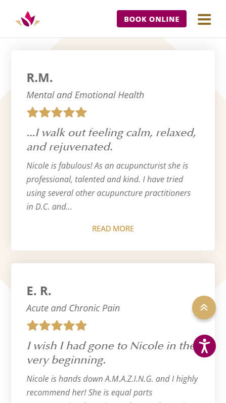 Mobile screenshot of Nicole McLaughlin Acupuncture - Testimonials page