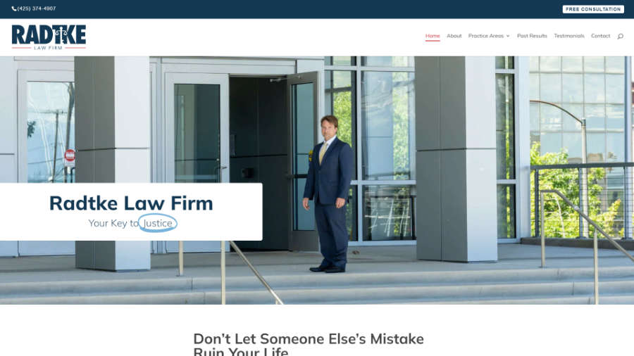 Radtke Law Frim desktop screenshot of the home page splash header