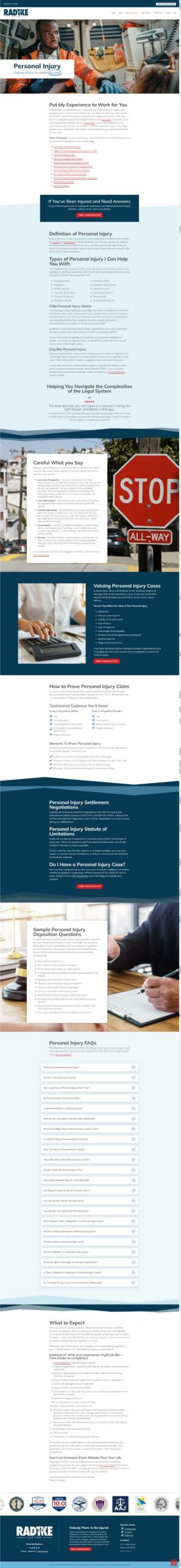 Full page screenshot of Radtke Law Firm's Personal Injury page