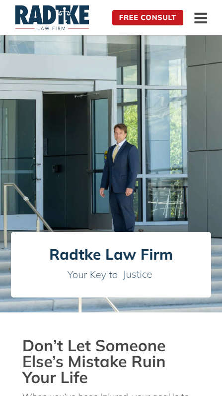 Radtke Law Frim mobile screenshot from the home page