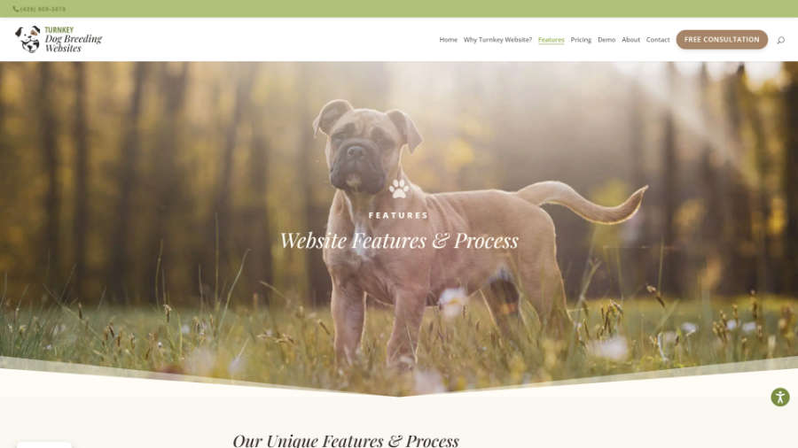 Desktop screenshot of Trunkey Dog Breeding Websites' home page splash header