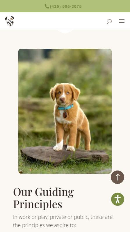 Mobile screenshot of Trunkey Dog Breeding Websites' About page -  Our Guiding Principles