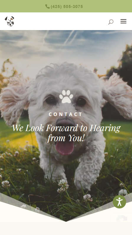 Mobile screenshot of Trunkey Dog Breeding Websites' Contact page splash header