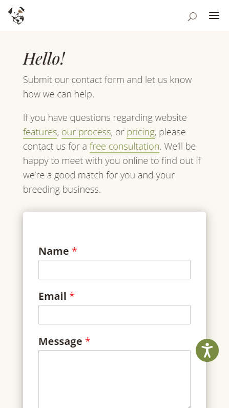 Mobile screenshot of Trunkey Dog Breeding Websites' Contact page - form