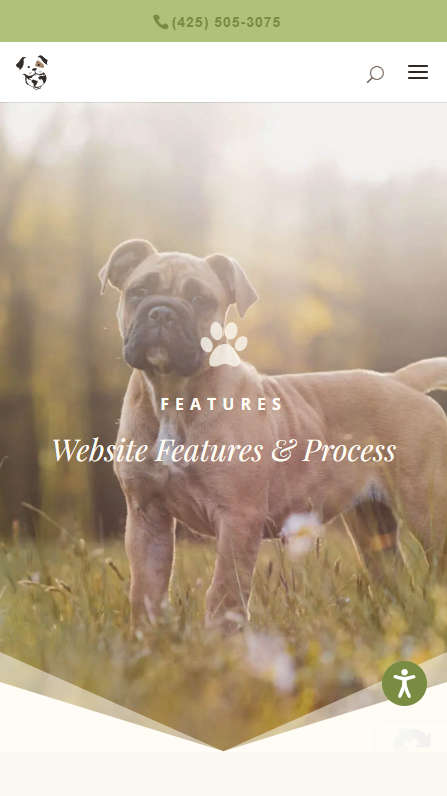 Mobile screenshot of Trunkey Dog Breeding Websites' Feature page splash header