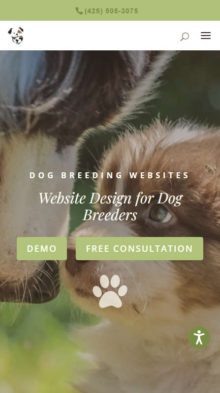 Mobile screenshot of Trunkey Dog Breeding Websites' home page splash header
