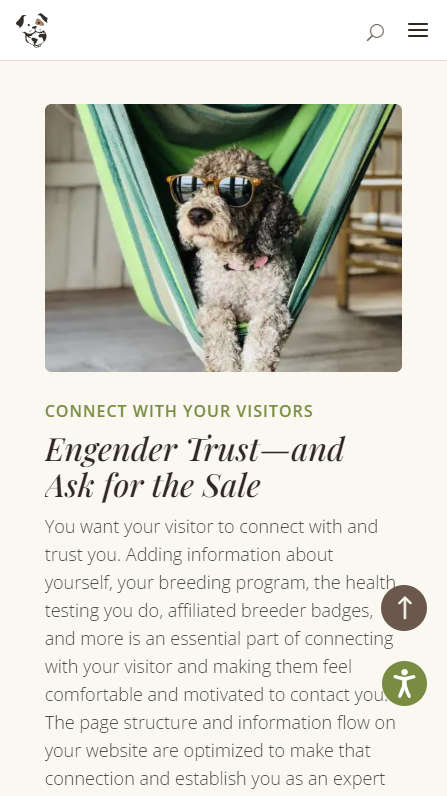 Mobile screenshot of Trunkey Dog Breeding Websites' home page -  Engender Trust section